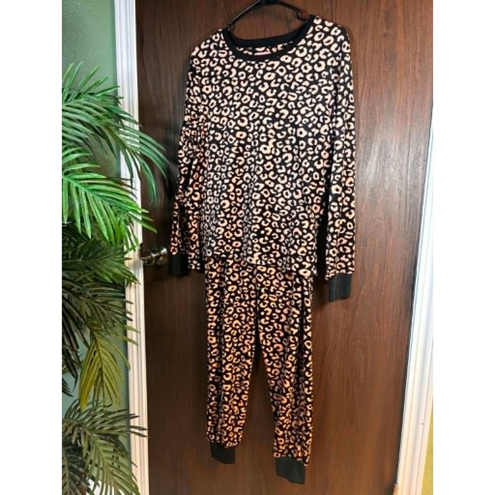 Kate Spade New York Leopard Print Pajama Lounge Set Black Pink Size Small
